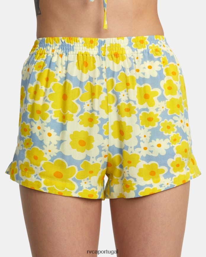 roupas RVCA mulheres Shorts com cintura elástica e estampa Sawyer azul empoeirado N00F2H1406