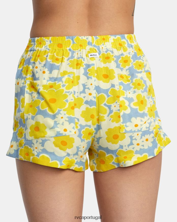 roupas RVCA mulheres Shorts com cintura elástica e estampa Sawyer azul empoeirado N00F2H1406