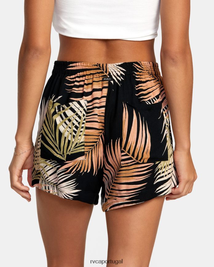 roupas RVCA mulheres Shorts com cintura elástica e estampa Sawyer preto N00F2H1584
