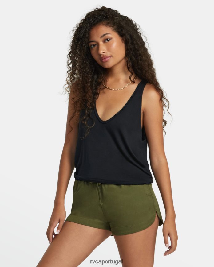 roupas RVCA mulheres novos shorts yume com cordão azeitona escura N00F2H1268
