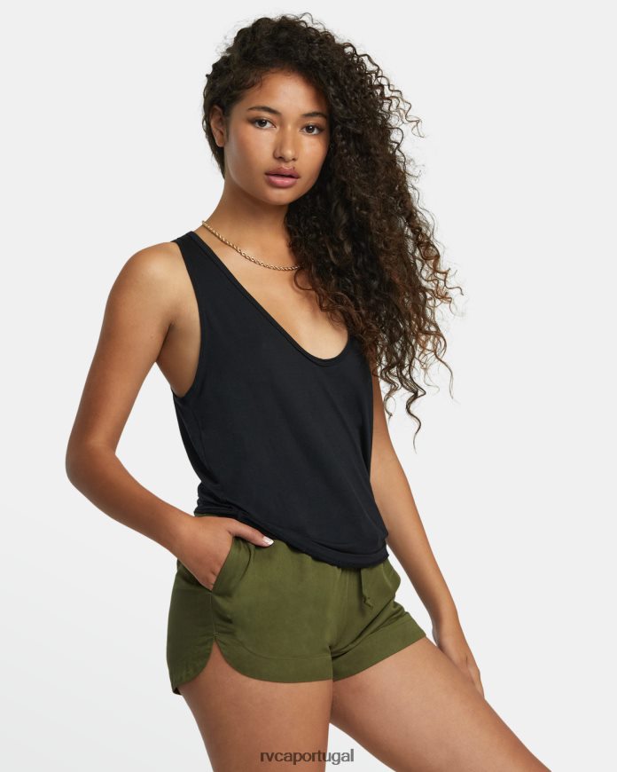 roupas RVCA mulheres novos shorts yume com cordão azeitona escura N00F2H1268