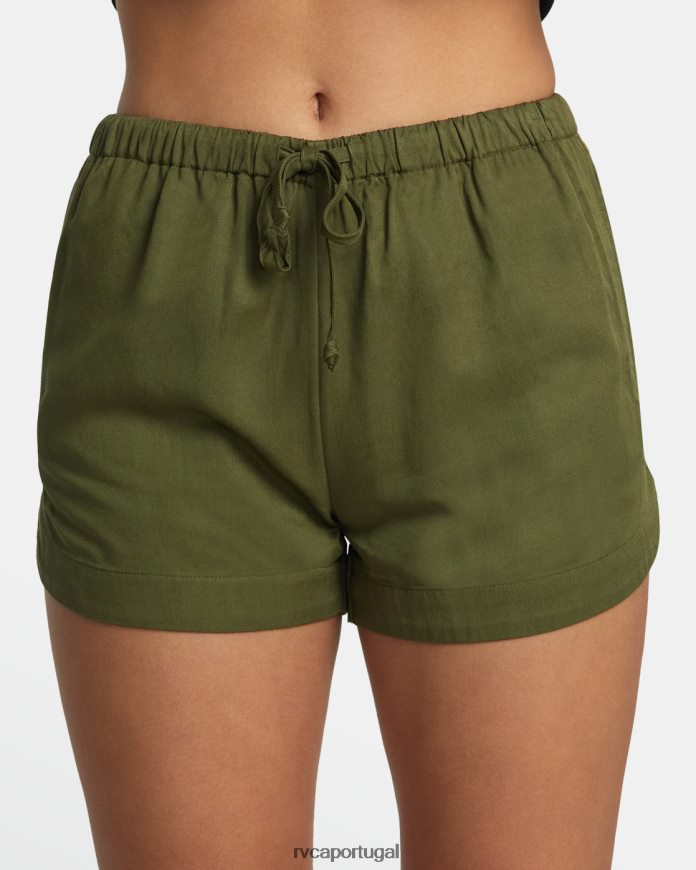 roupas RVCA mulheres novos shorts yume com cordão azeitona escura N00F2H1268