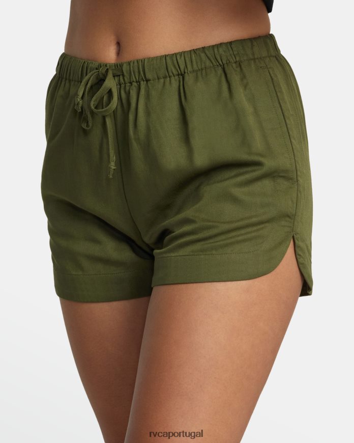 roupas RVCA mulheres novos shorts yume com cordão azeitona escura N00F2H1268