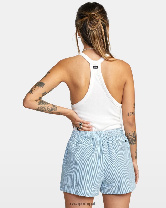 roupas RVCA mulheres short com cintura elástica seersucker sawyer snorkel azul N00F2H1701