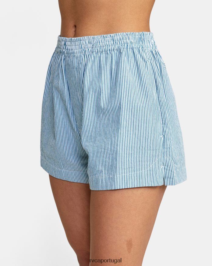 roupas RVCA mulheres short com cintura elástica seersucker sawyer snorkel azul N00F2H1701