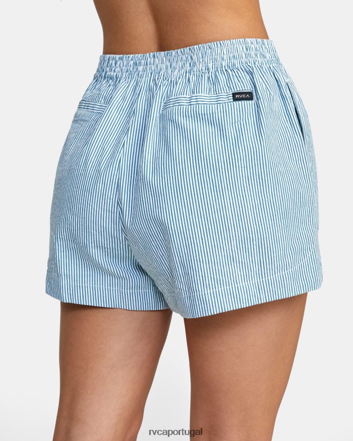 roupas RVCA mulheres short com cintura elástica seersucker sawyer snorkel azul N00F2H1701