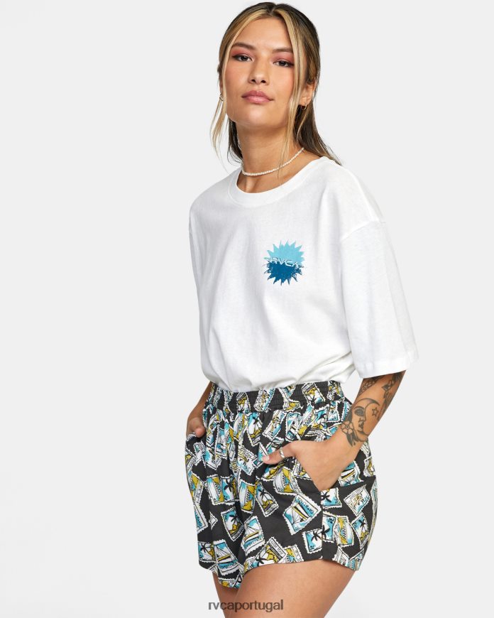 roupas RVCA mulheres shorts de tecido sawyer preto N00F2H1618