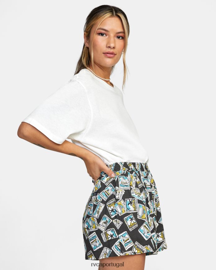 roupas RVCA mulheres shorts de tecido sawyer preto N00F2H1618