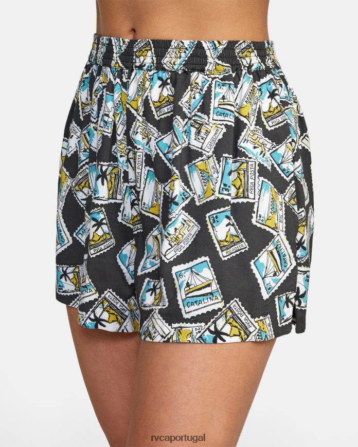 roupas RVCA mulheres shorts de tecido sawyer preto N00F2H1618