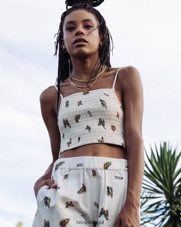 roupas RVCA mulheres blusa mel g flutter tie natural N00F2H1067