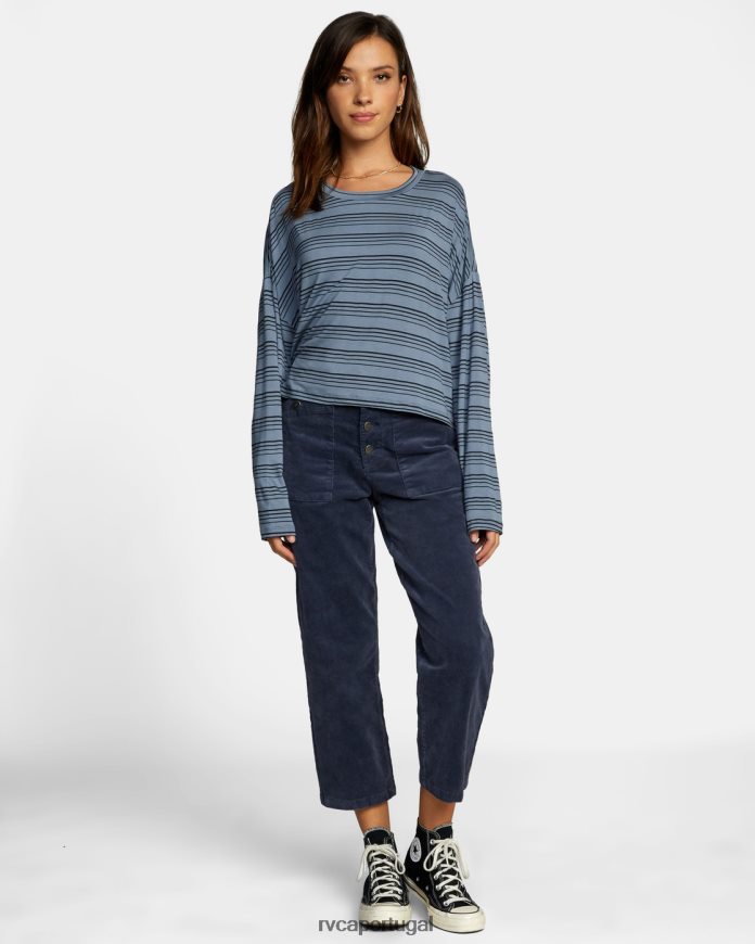 roupas RVCA mulheres contagem regressiva ii blusa de malha manga longa ardósia azul N00F2H1340