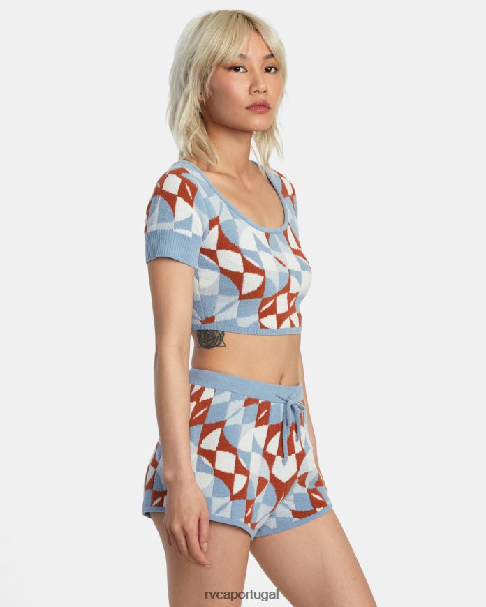 roupas RVCA mulheres top cropped em malha geode sândalo N00F2H1385
