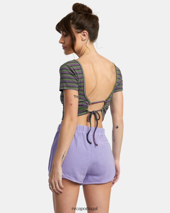 roupas RVCA mulheres top ferido com decote em V preto N00F2H1375