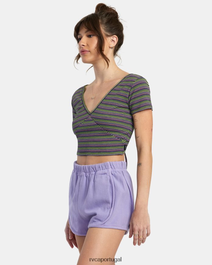 roupas RVCA mulheres top ferido com decote em V preto N00F2H1375