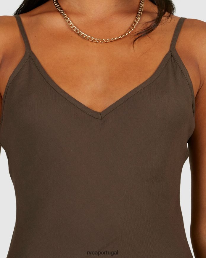 roupas RVCA mulheres mini vestido viés fora de serviço café N00F2H1727
