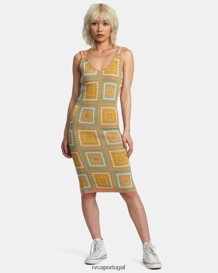 roupas RVCA mulheres vestido de crochê quadrado goiaba N00F2H1260