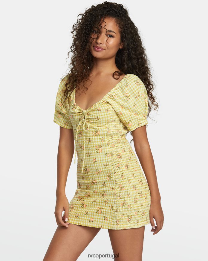 roupas RVCA mulheres vestido de linho gretel dourado N00F2H1210
