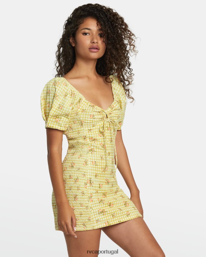 roupas RVCA mulheres vestido de linho gretel dourado N00F2H1210