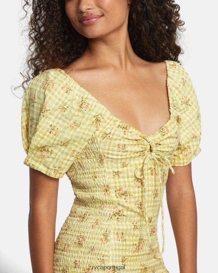 roupas RVCA mulheres vestido de linho gretel dourado N00F2H1210