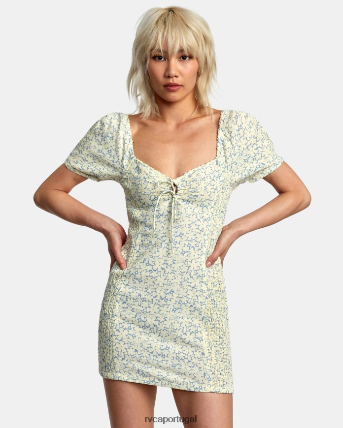 roupas RVCA mulheres vestido de linho gretel limão N00F2H1407