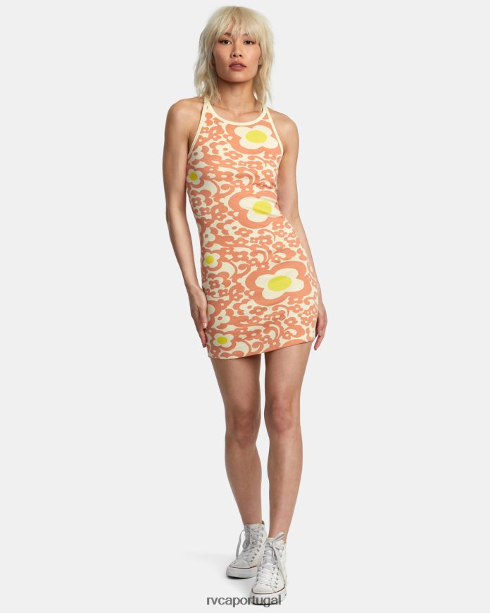 roupas RVCA mulheres vestido de malha canelada deslumbrante limão N00F2H1383