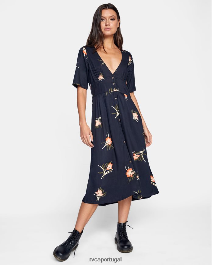 roupas RVCA mulheres vestido midi avenida verdadeiro Preto N00F2H1687