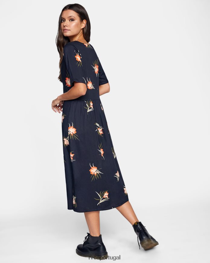 roupas RVCA mulheres vestido midi avenida verdadeiro Preto N00F2H1687