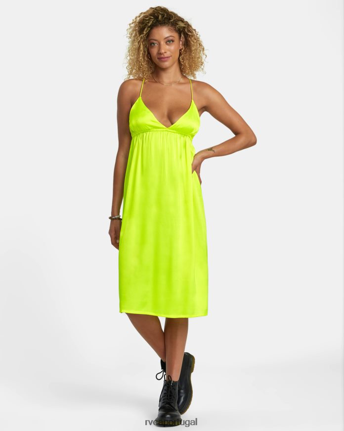 roupas RVCA mulheres vestido midi desbotado Neon amarelo N00F2H1110