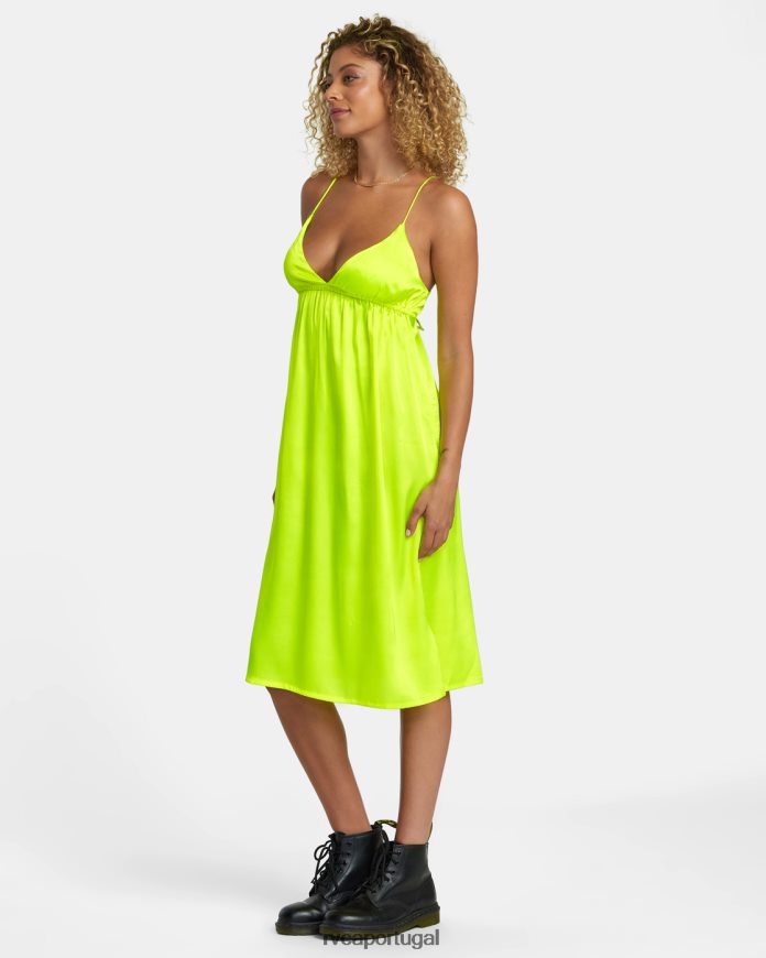 roupas RVCA mulheres vestido midi desbotado Neon amarelo N00F2H1110