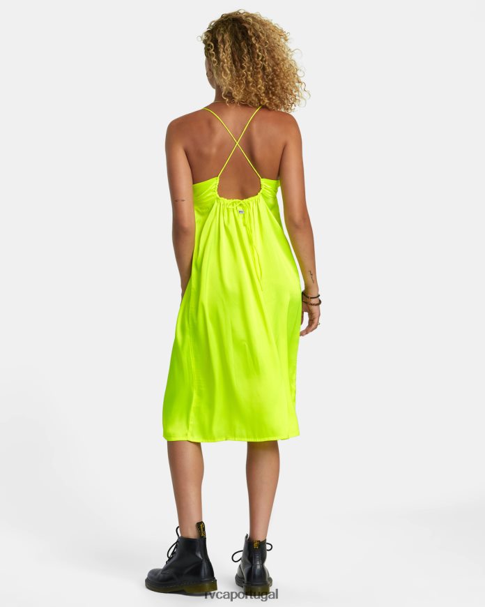 roupas RVCA mulheres vestido midi desbotado Neon amarelo N00F2H1110
