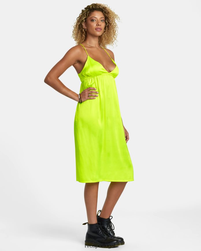roupas RVCA mulheres vestido midi desbotado Neon amarelo N00F2H1110