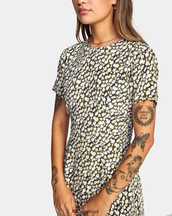 roupas RVCA mulheres vestido midi dreamscape preto N00F2H1679