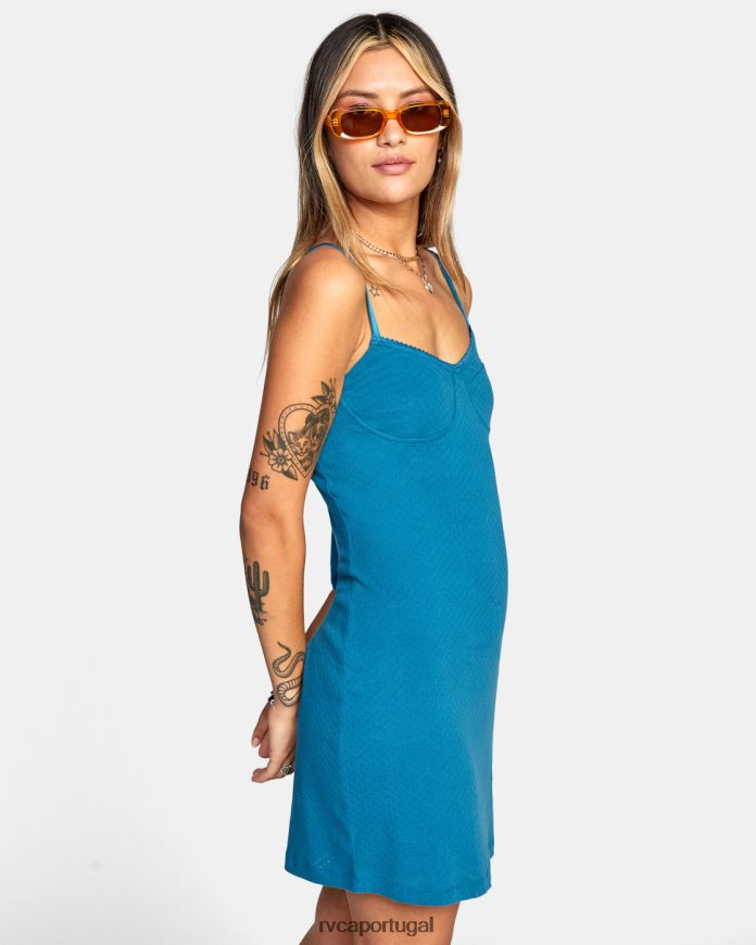 roupas RVCA mulheres vestido midi just friends pointelle snorkel azul N00F2H1626
