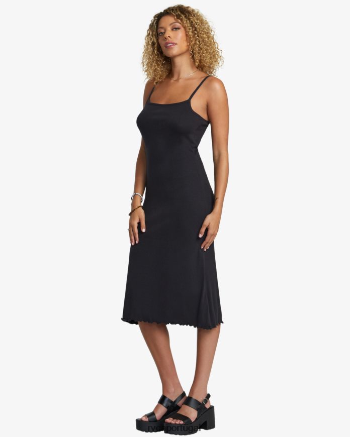 roupas RVCA mulheres vestido midi midi preto N00F2H1226