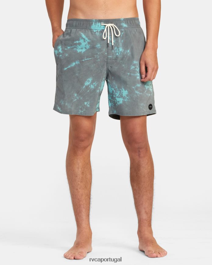 partes inferiores RVCA unissex calções de banho com cintura elástica manic 17 tie-dye preto verde N00F2H638