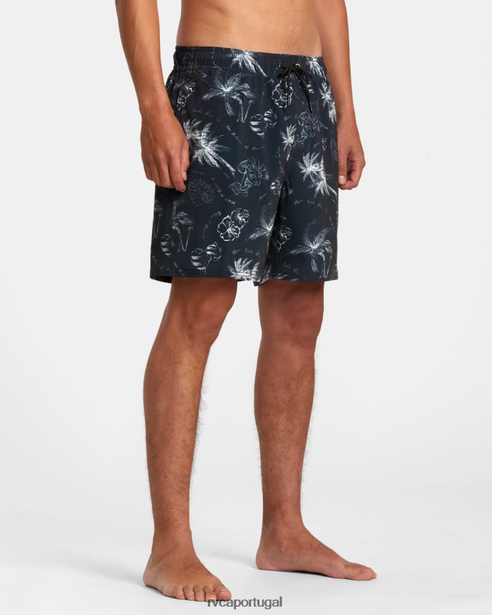 partes inferiores RVCA unissex calções de banho com cintura elástica va pigmento 17 preto N00F2H24