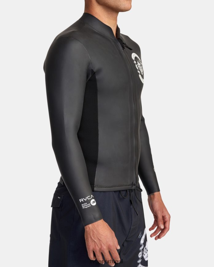 roupas RVCA unissex Jaqueta de roupa de neoprene benji anp com zíper frontal de 2 mm preto N00F2H629