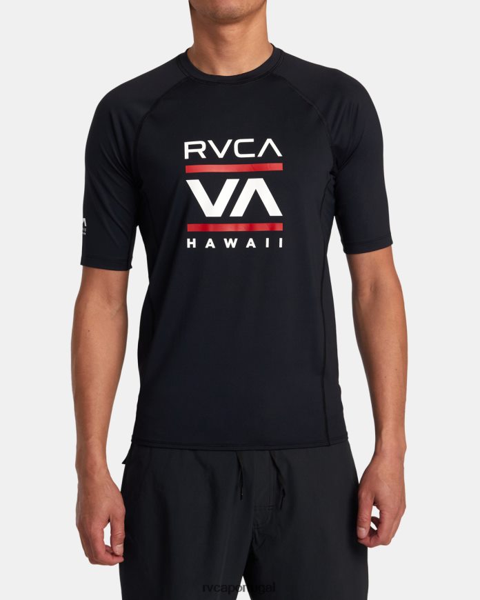 roupas RVCA unissex rashguard de manga curta empilhado havaí preto N00F2H867