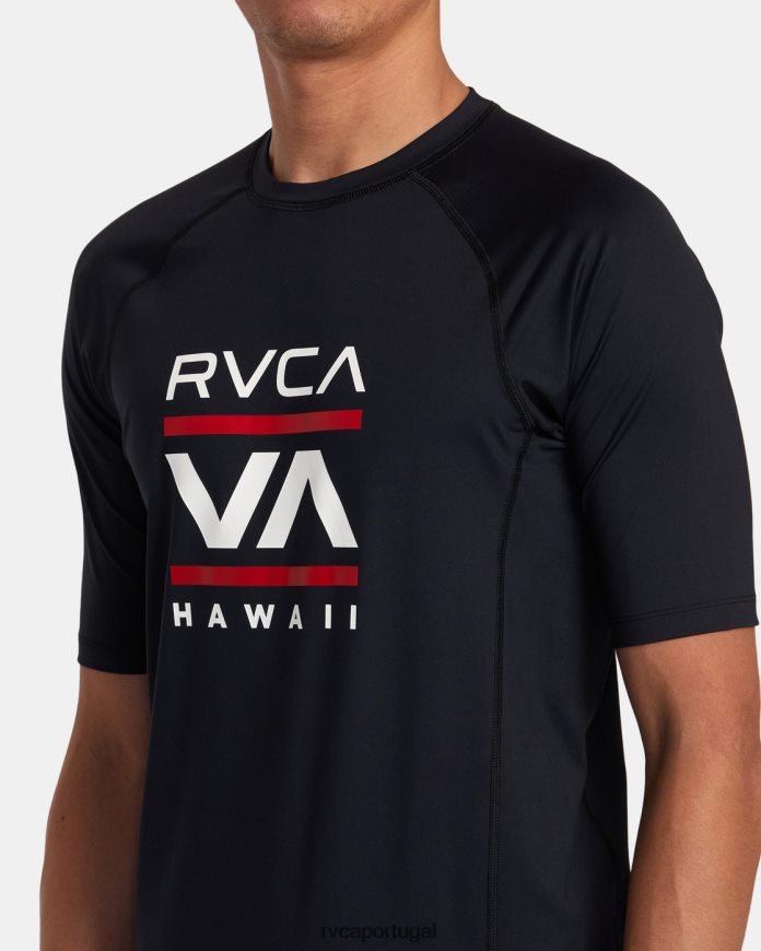 roupas RVCA unissex rashguard de manga curta empilhado havaí preto N00F2H867