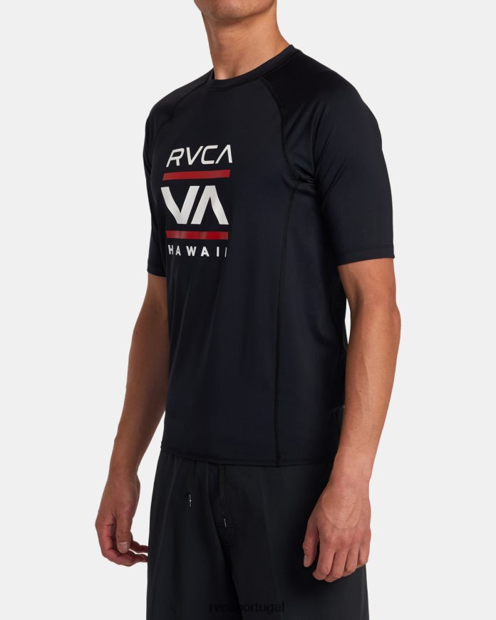 roupas RVCA unissex rashguard de manga curta empilhado havaí preto N00F2H867