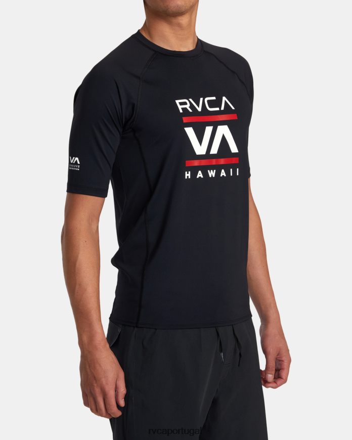 roupas RVCA unissex rashguard de manga curta empilhado havaí preto N00F2H867