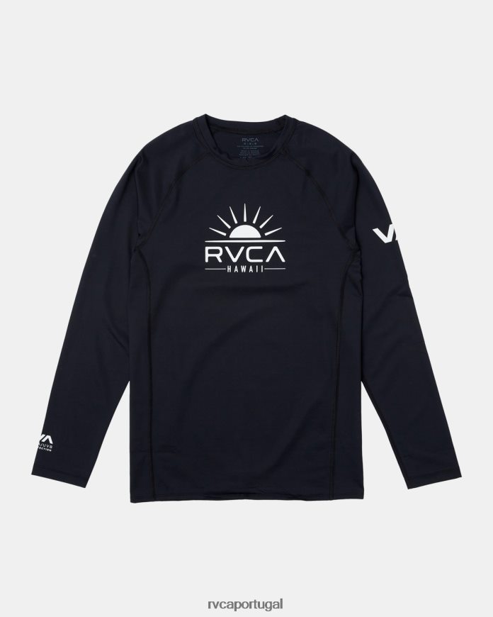 roupas RVCA unissex rashguard manga longa ensolarado havaí preto N00F2H847